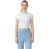 Leapstride Women's Short Sleeve Crop Top, Round Neck Slim Fit Workout Activewear, Moisture-Wicking Stretchy Athletic Tee