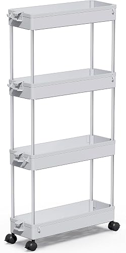 SPACEKEEPER Slim Rolling Storage Cart 4 Tier Bathroom Organizer Mobile ...
