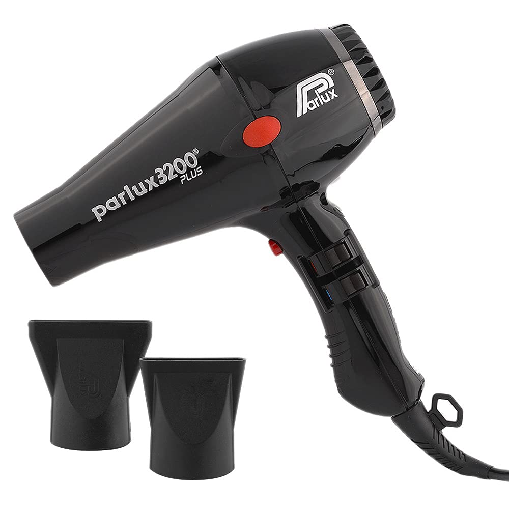 Parlux 3200 Plus Hair Dryer in Black. Lightweight Compact 1900W Dryer with Ultra High Tech Ionic Technology. Salon Favourite with 2 Speed Settings & 3 Heat Controls Plus Cool Shot Button.