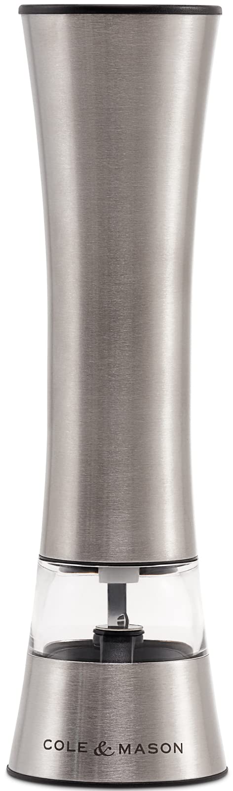 Cole & Mason Burford Electronic Salt and Pepper Mill, Adjustable Grind, One Touch Operation, Stainles Steel, 180mm, Includes 1x Salt or Pepper Grinder for Seasoning