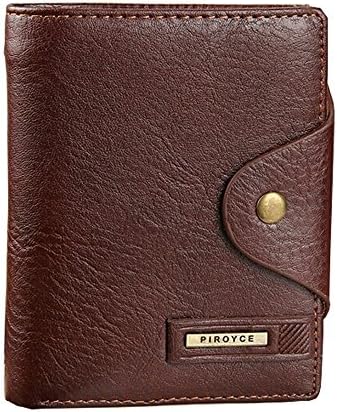 Men/Women Leather Bifold Wallet Purse Card Coin Case with Button Snap Closure