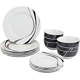 Amazon Basics 18-Piece Kitchen Dinnerware Set, Plates, Dishes, Bowls, Service for 6, Swirl