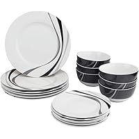 Amazon Basics 18-Piece Kitchen Dinnerware Set, Plates, Dishes, Bowls, Service for 6, Swirl