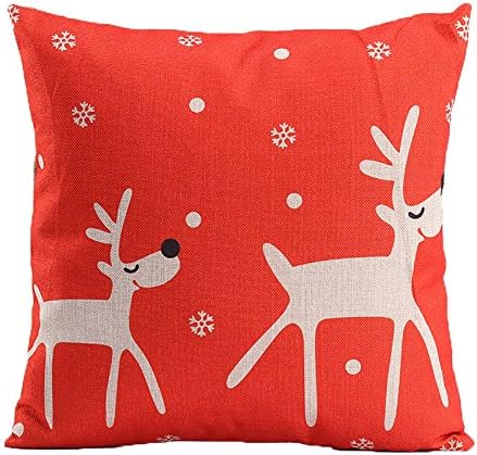 niceEshop Creative Fashion Cotton Linen Square Decorative Throw Pillow Cover Colored Drawing Red Base Reindeer