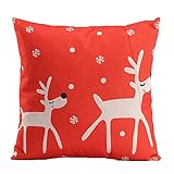 niceEshop Creative Fashion Cotton Linen Square Decorative Throw Pillow Cover Colored Drawing Red Base Reindeer