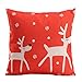 niceEshop Creative Fashion Cotton Linen Square Decorative Throw Pillow Cover Colored Drawing Red Base Reindeer