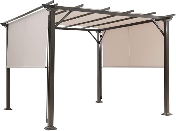 Amazon Com Tangkula 10 X 10ft Outdoor Pergola Gazebo Outdoor Patio Furniture Sturdy Steel Frame Sun Shelter W Retractable Canopy Shades Rustproof Metal Pergola For Patio Backyard Garden Beige Garden Outdoor
