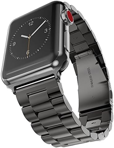 Apple Watch Band 42mm Black Series 3 Series 2 Series 1,Omter Stainless Steel Metal Replacement Smart Watch Band Bracelet with Double Button Folding Clasp (Black 42mm)