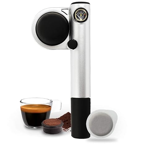Handpresso 48256 Pump Silber Tragbare Manuelle Espressomaschine Für Ese Pads Oder Gemahlenen Kaffee