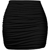 YMDUCH Women's Sexy High Waist Solid Tight Ruched Bodycon Mini Club Skirt