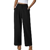 QINSEN Wide Leg Dress Pants for Women High Waisted Wrinkle Free Work Pants with Pockets Casual Slack