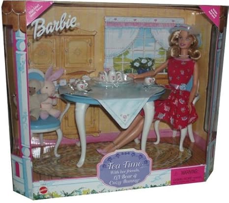 Amazon Com 1999 Barbie Doll Tea Time Gift Set With Her Friends Lil Bear And Cozy Bunny Toys Games