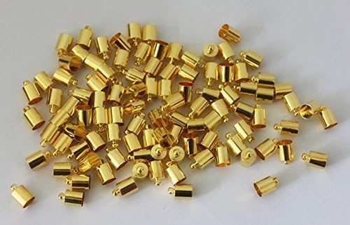100pcs Golden Plated Brass Necklace Cord Crimp End Caps,Hole:6.5mm