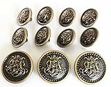 YCEE 11 Piece Vintage Antique Brass (Bronze) Metal Blazer Button Set - King's Crowned, Vine Crest - For Blazer, Suits, Sport Coat, Uniform, Jacket