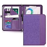 Toplive Zippered Padfolio Portfolio Case,Executive Business Conference Folder Document Organizer with Letter/A4 Size Clipboard, Business Card Holder,Purple