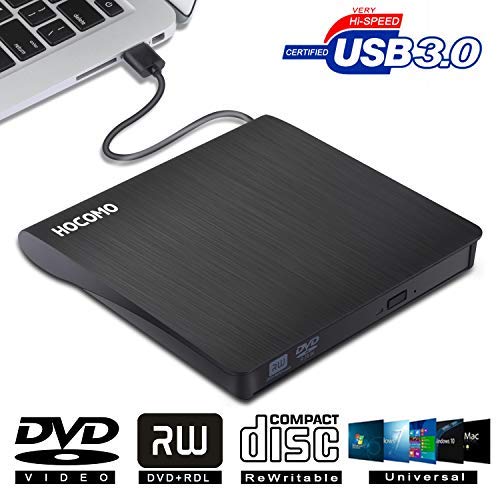 External DVD Drive for Laptop - USB 3.0 Portable Slim Burner Suitable for Compact Disc CD-R/DVD+R/DVD-R/DVD+R DL and Rewritable Disc CD-RW/DVD-RW/DVD+RW(Black) (DVD Drive)