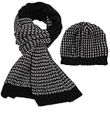 Simplicity Men's 2 Piece Winter Set Dual-Toned Handmade Knit Scarf & Beanie
