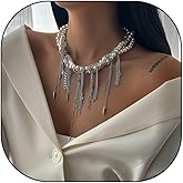 Pearl Tassel Necklace for Women Tassel Long Chain Choker Necklace Exaggerate Link Chain Choker Necklaces Trendy Jewelry Gift