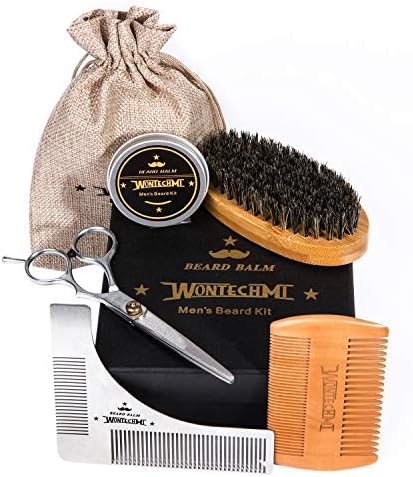 Men's Beard Grooming Kit, Beard Brush, WONTECHMI Beard Comb, Mustache and Beard Balm Butter Wax, Barber Scissors for Styling, Shaping and Growth, Christmas Gift