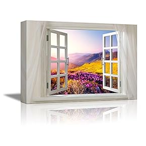 Glimpse into Mountain Valley Landscape in Spring Out of Open Window Canvas Wall Art Stretched Canvas Prints | Giclee Printing Ready to Hang - 24" x 36"