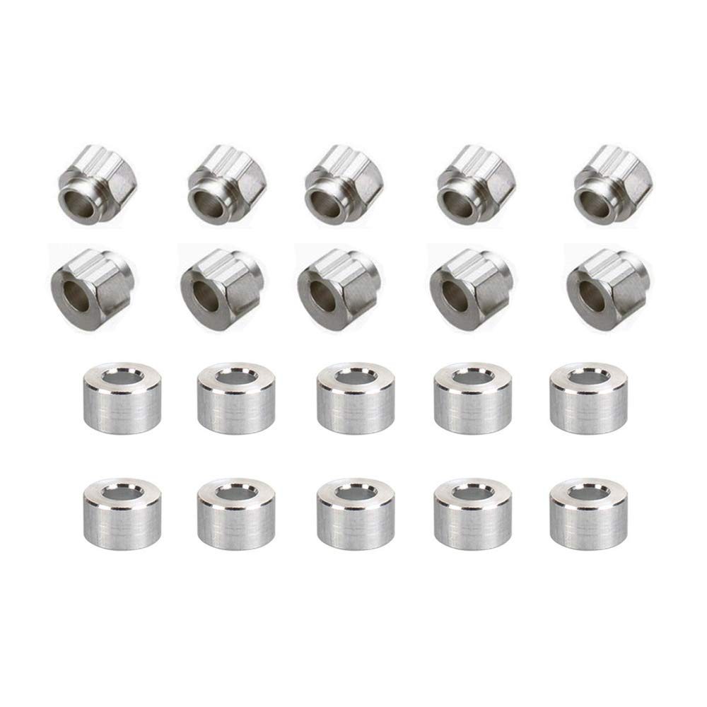 Zeberoxyz 10PCS 3D Printer Parts Hexagonal Eccentric Column with 10PCS Round Isolation Column, Bore 5MM Height 6MM V Groove Stainless Steel for V Wheel 3D Printing Accessories (6mm Height)