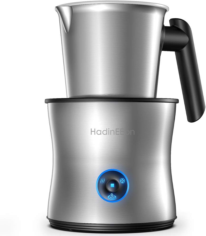 HadinEEon Milk Frother, 4 in 1 Electric Milk Frother and Hot Chocolate Maker, Dishwasher Safe, Auto Cold Hot Milk Steamer (6.7oz/13.52oz), Stainless Steel Coffee Frother for Cappuccino, Latte, 120V