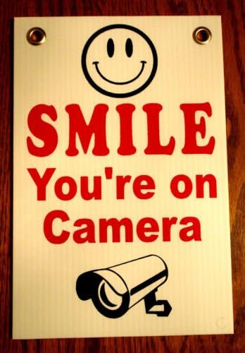 VINBOX SMILE YOU'RE ON CAMERA SIGN 8'',x12'', NEW with Grommets Security Surveillance