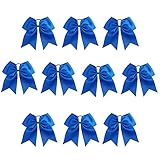CN Girls Cheer Bow with Ponytail Holder for Cheerleading Girl Pack of 10, Electric Blue