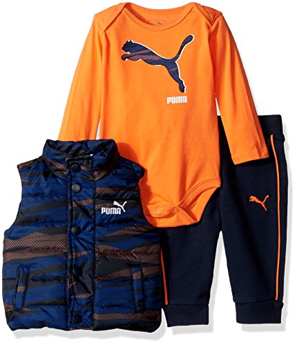 Puma baby boys  3pc vest, bodysuit, and pant set, deep …