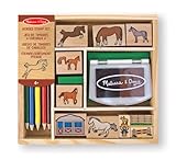 Toy Melissa & Doug Wooden Stamp Activity Set: Horse Stable - 10 Stamps, 5 coloured Pencils, 2-colour Stamp Pad Book