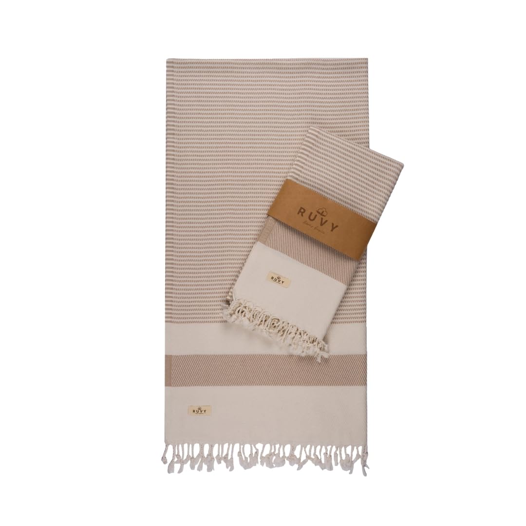 Photo 1 of Ruvy Home Basics 2 Pack Turkish Beach Towels – Oversized Quick-Dry Bath Towels (40 x 72 Inches) – 100% Cotton Large Towels for Pool, Yoga, Travel, Camping Essentials, and Bathroom Decor - Beige