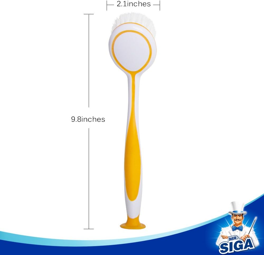 MR.SIGA Round Dish Brush, Size: Dia 5.5 x 25cm - Pack of 3, Orange, Yellow, Blue, 6.5 X 5.5 X 25 cm - Image 3