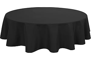 JIUZHEN Black Round Polyester Table Cloth, Stain Resistant Waterproof Tablecloth for Dining Room Tables, Parties, Wedding, 70