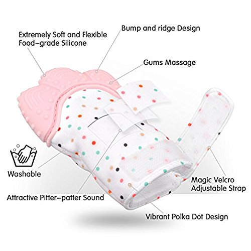 EGLAF Pink Teething Mitten is Teether That Stays on Baby's Hand for Self-Soothing Pain