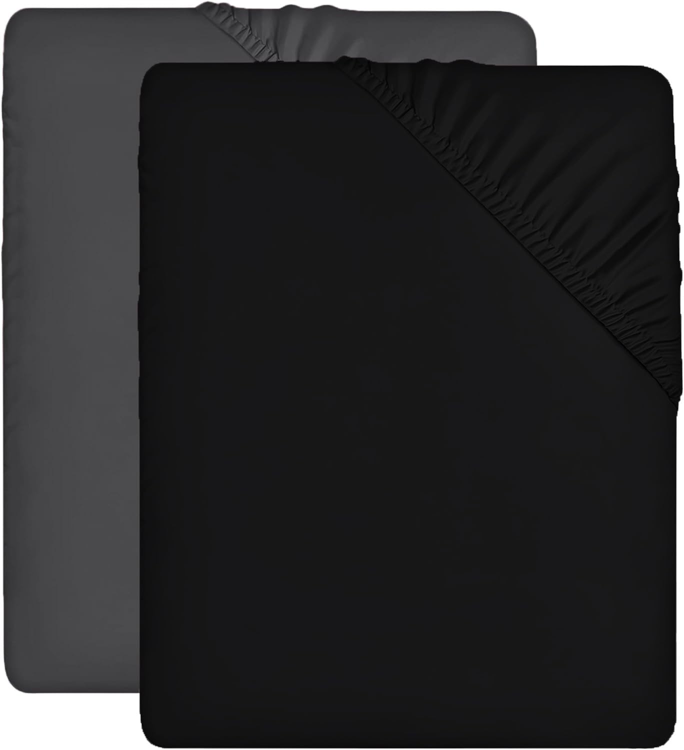 Fitted Sheet, Luxury Comfort of a Set of Two Microfibre Fitted Sheets, Ultra Soft, with Extra Deep Pockets for a Secure Fit (Black & Grey 180 x 200 x 30 cm) King