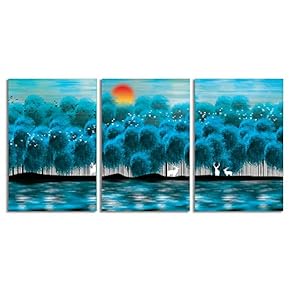 Canvas Wall Art Abstract Forests Painting Artwork for Home Prints Framed - 16"x24" x 3 Panels