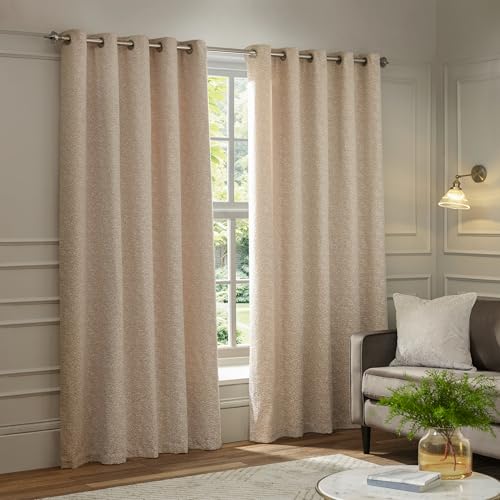 Paoletti Galaxy Eyelet Curtain Pair – Lined Room Darkening Luxury Opulent Chenille Curtains (Blush - 117x137cm)