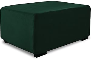 Argstar Velvet Ottoman Covers Slipcover Rectangle for Living Room, Stretch Slipcover for Ottoman, Elastic Ottoman Slip Cover, Plush Folding Storage Stool Furniture Protector (Small, Dark Green)