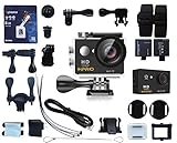 H-PRO Black 4 Premium Quality Sports Action Waterproof Camera 170° Wide Angle View Full HD1080p 12MP 30m/92ft Water Resistant WiFi 22 Accessories 8GB Kingston SD Card Bikes Helmet Diving Snorkelling