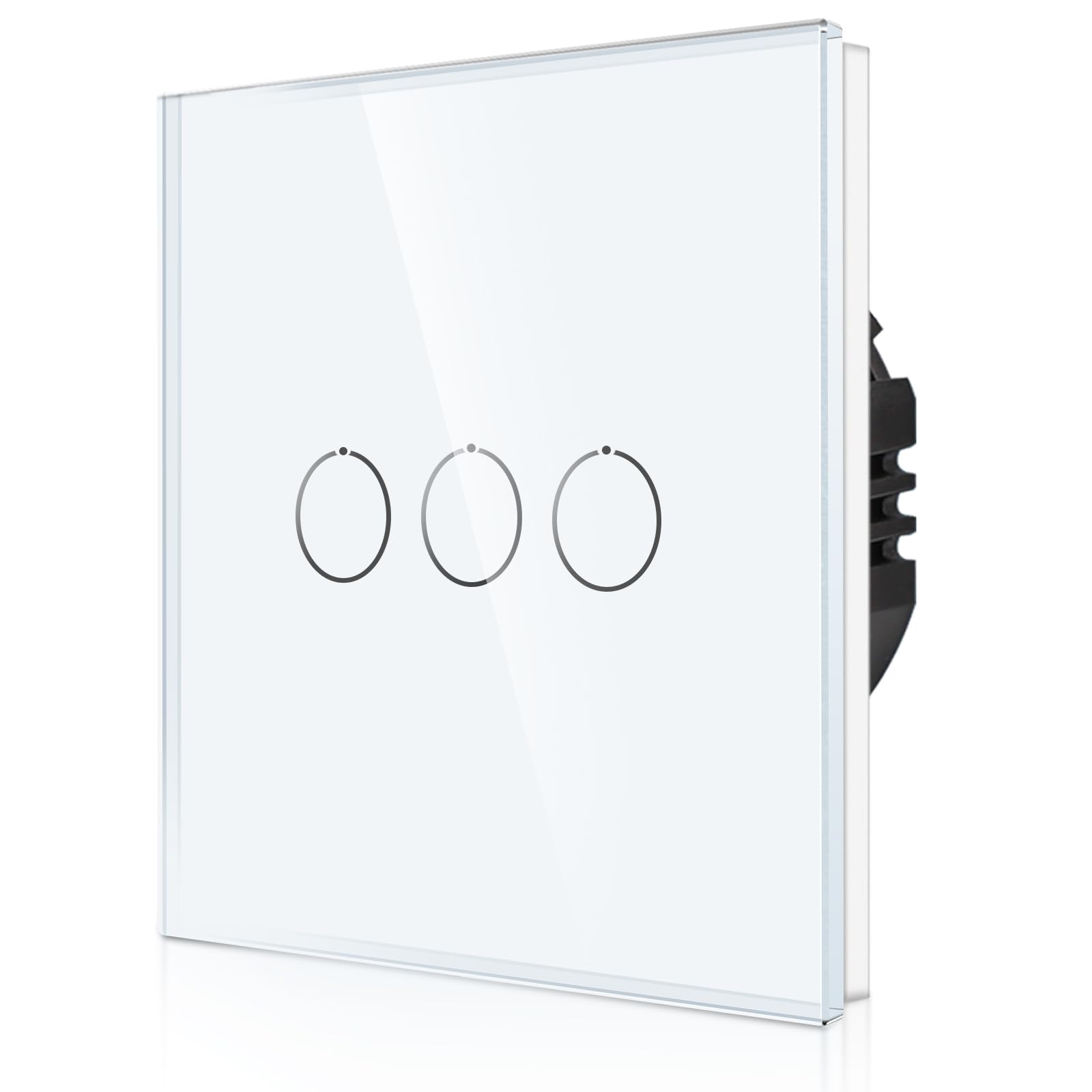 CNBINGO 1-Way Touch Light Switch - White Wall Switch with Glass Panel and Status LED Backlight - No Neutral Wire Required - 3 Gang