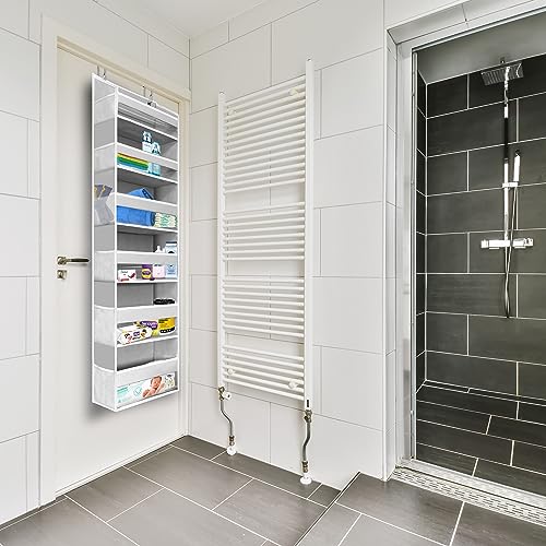 HOMELUX THEORY UPGRADED 6 Tiers Over The Door Organizer Hanging - 100D EXTRA THICK & 50lbs HUGE CAPACITY, 12 Side Mesh Pockets Over The Door Shoe Organizer, Hanging Closet Organizer (Ivory, 1pc)