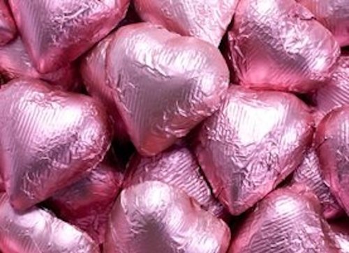 Bright Pink Foiled Milk Chocolate Hearts 1LB Bag