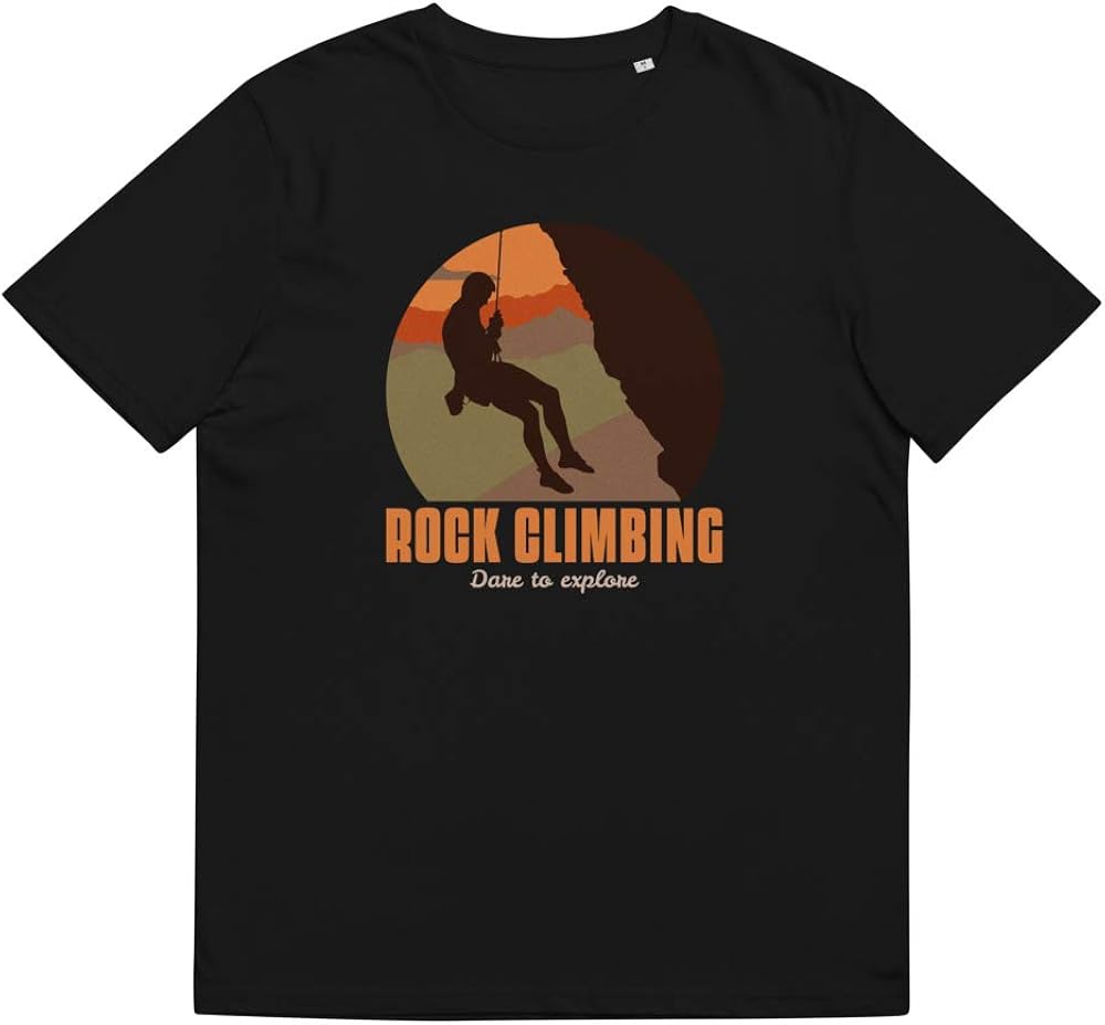 Rock Climbing Organic Cotton tShirt, Retro Sunset Gift for Hikers and