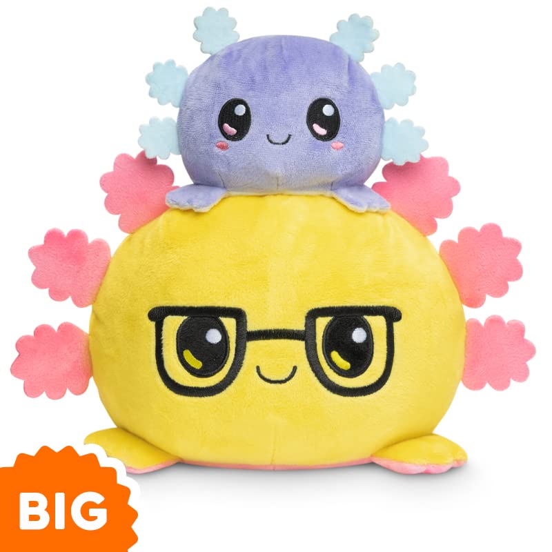 TeeTurtle - Original Reversible Big Axolotl Plushie - Pink + Yellow with Glasses - Huggable and Soft Sensory Fidget Toy Stuffed Animals That Show Your Mood
