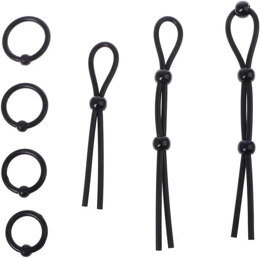 Hletgo 7 Pack Pēńǐs Rǐng Set 4 C'ōck Rings Clǐt Stǐmǔlātǐng Ball and 3 Adjustable Pēńǐs Loops Erēctǐon Ēńhāncing Male Toy