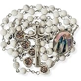 Nazareth Store Natural Stone Beads with Miraculous Epoxy Heart Metal Beads Rosary Necklace Gemstone Christian Gifts