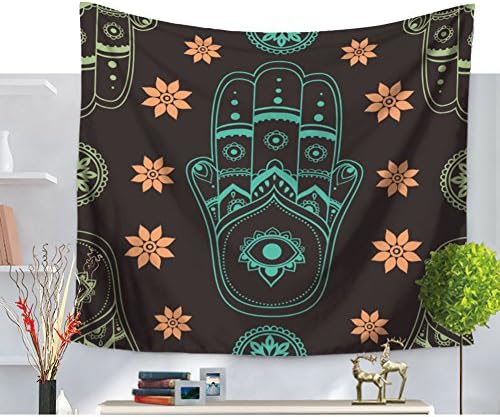 Mandala Hamsa Hand Floral Print Wall Tapestry Holy Mandala Tapestry Gypsy Dormitory Decor Boho Style Indian Wall Hanging Tapestry Beach Throw Wall Art Decor