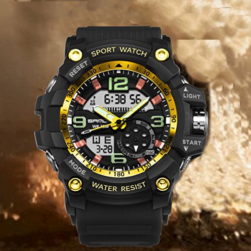 Goddessvan Fashion Men Waterproof Sports Watches Shock Digital Electronic Watch (Gold)
