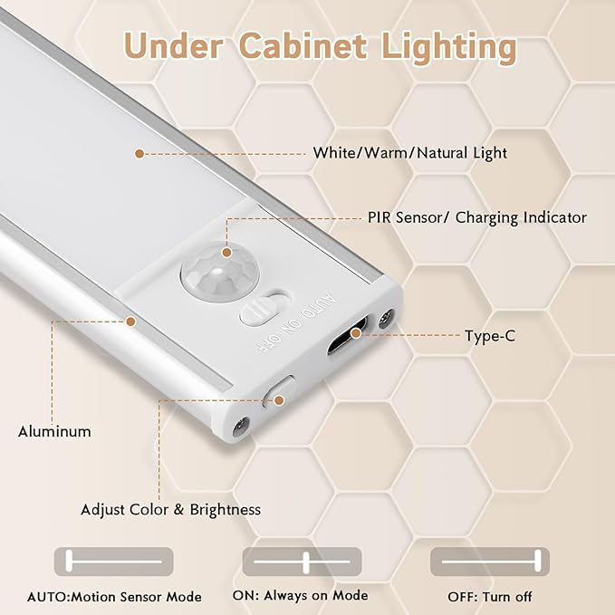 Under Cabinet Lights, 4 Pack 1800Ah Large Motion Sensor Light Indoor with 3 Color Temps, Dimmable Closet Lights, LED Magnetic Light, Rechargeable Under Counter Lights for Kitchen (8Inch-4Pack)