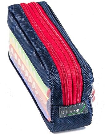 Double Sided Pencil Case with Peek Windows. PeeKcase (Navy - red zipper)